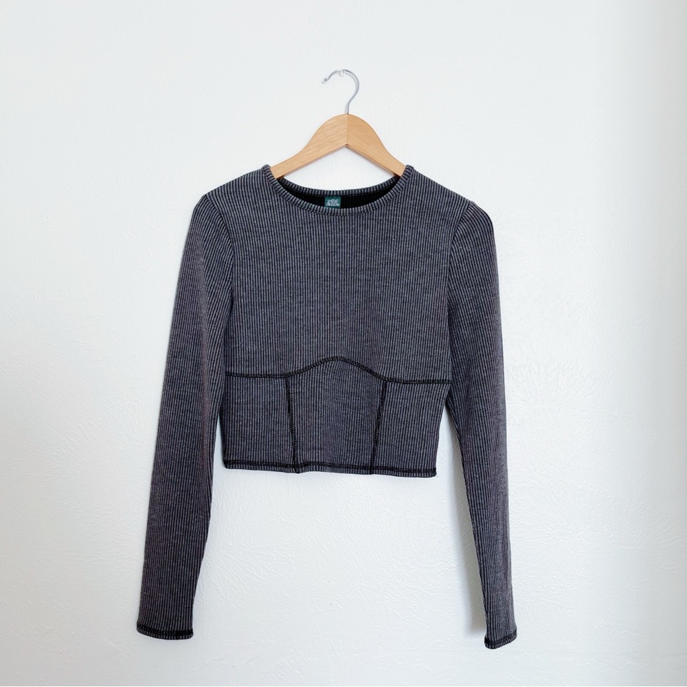 Wild Fable Ribbed Long Sleeve Crop Top – Gray – Size Medium